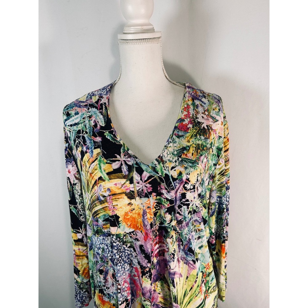 Peck & Peck Petite Women 2X Tropical Floral V-Neck Long Sleeve Tunic Top Multi - Picture 3 of 10